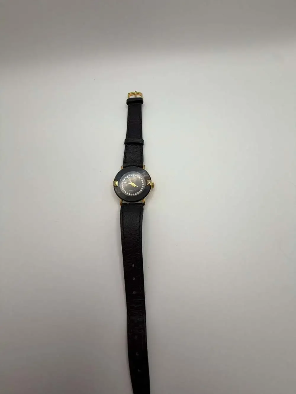 Vintage Gitano Women's Quartz Watch with Black Dial, Rhinestones, and Gold-Tone